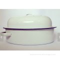 White and Blue Vintage Falconware Enamel Casserole with Lid